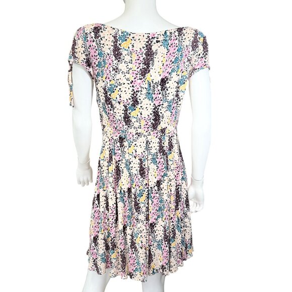 Free People Miss Right Dress Floral Print Tie Sleeves Cutout Detail Sz M - Picture 2 of 7